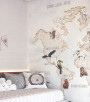 PÁG. 48 - Painel de Parede Mapa Mundi Azul e Bege - Coleção Bambine - 350X150cm (Dividido em 4 faixas de Aprox. 90cm)