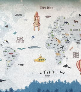 PÁG.  - Painel de Parede Mapa Múndi - Tamanho Personalizado - Base Linho ou Palha