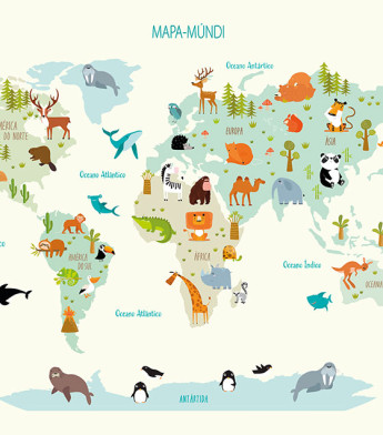 PÁG. 19 - Painel de Parede Mapa-Múndi Infantil - Tamanho Personalizado - Base Linho ou Palha