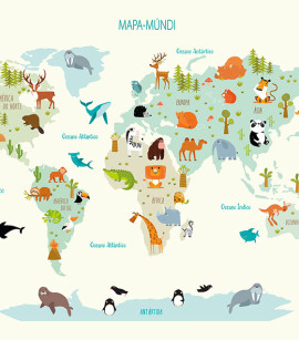 PÁG. 19 - Painel de Parede Mapa-Múndi Infantil - Tamanho Personalizado - Base Lisa