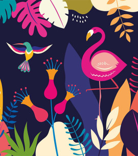 PÁG. 18 - Painel de Parede Pássaros Tropicais Azul Escuro - Tamanho Personalizado - Base Lisa