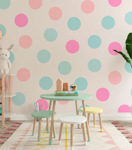 PÁG. 90 - Painel de Parede Poá Rosa e Azul - Coleção Assinaturas - Tamanho Personalizado - Base Linho ou Palha