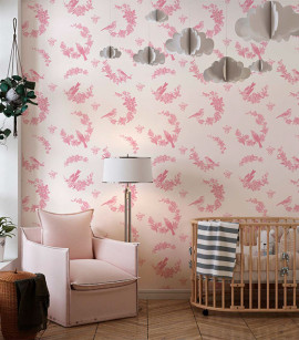 PÁG. 16 - Painel de Parede Ramos e Pássaros Rosa - Tamanho Personalizado - Base Linho ou Palha