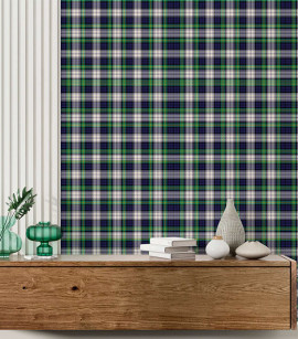 PÁG. 40 - Painel de Parede Xadrez Tartan Azul e Verde - Tamanho Personalizado - Base Lisa