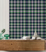 PÁG. 40 - Painel de Parede Xadrez Tartan Azul e Verde - Tamanho Personalizado - Base Lisa