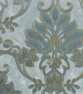 PÁG. 01 - Papel de Parede Adamascado Azul e Dourado - Coleção Florence - Vinílico Lavável (Com brilho)