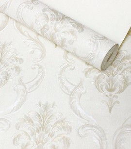 PÁG. 23 - Papel de Parede Adamascado - Coleção Trinity - Lavável (Off-White/ Com Brilho)