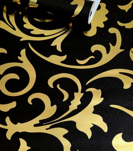 PÁG. 18 - Papel de Parede Arabesco Preto e Dourado com Fio Laminado - Coleção Império Gold - Vinílico Lavável