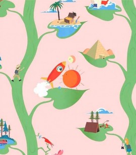 PÁG. 39 - Papel de Parede Árvore dos Desejos - Coleção Play Infantil - Importado Lavável (Rosa/ Colorido)