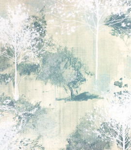 PÁG. 05 - Papel de Parede Árvores Tons de Azul Detalhes em Brilho Prata - Coleção Avalon 1 - Vinílico Importado