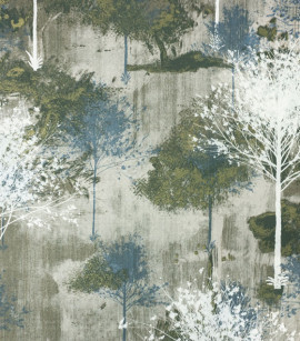 PÁG. 15 - Papel de Parede Árvores Tons de Cinza e Azul Brilho Dourado - Coleção Avalon 1 - Vinílico Importado