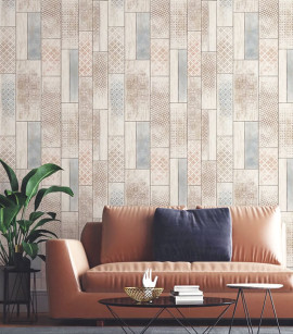 PÁG. 13 - Papel de Parede Azulejo Bege e Azul - Coleção Infinity G - Vinílico Importado
