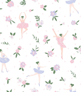 PÁG. 00 - Papel de Parede Bailarinas Rosa e Lilás - Coleção Sonhos Bobinex - Vinílico Importado