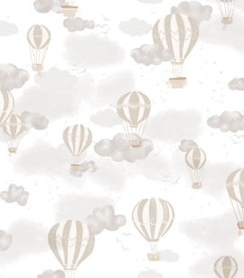 Papel de Parede Balões e Nuvens Cinza e Bege - Coleção Sonhos Bobinex - Vinílico Importado