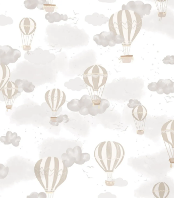 Papel de Parede Balões e Nuvens Cinza e Bege - Coleção Sonhos Bobinex - Vinílico Importado