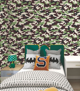 PÁG. 47 - Papel de Parede Camuflagem Verde e Marrom - Coleção Mundo - Vinílico Importado