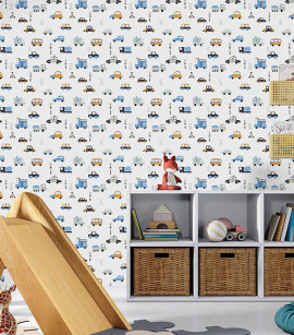 Papel de Parede Carrinhos Azul - Coleção Sonhos Bobinex - Vinílico Importado