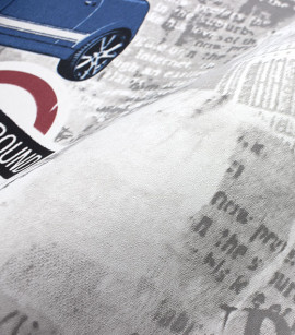 PÁG. 42 - Papel de Parede Carros Vintage Cinza e Azul - Coleção Valence - Vinílico Importado