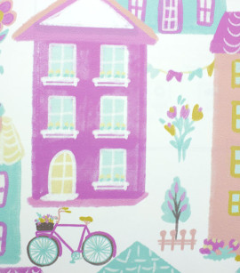 PÁG. 21 - Papel de Parede Cidade Rosa e Azul Turquesa - Coleção Bambine - Vinílico Importado
