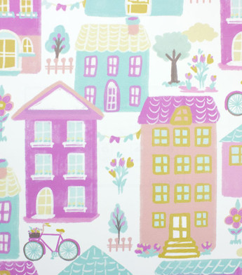 PÁG. 21 - Papel de Parede Cidade Rosa e Azul Turquesa - Coleção Bambine - Vinílico Importado