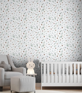 PÁG. 30 - Papel de Parede Cogumelos Marrom e Verde Acinzentado - Coleção Sonhos Bobinex - Vinílico Importado