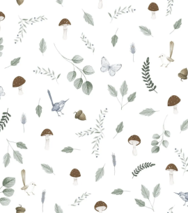 PÁG. 30 - Papel de Parede Cogumelos Marrom e Verde Acinzentado - Coleção Sonhos Bobinex - Vinílico Importado