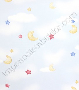 PÁG. 57 - Papel de Parede Infantil Vinílico All Kids - Lua e Estrelas (Azul/ Colorido/ Levíssimo Brilho)