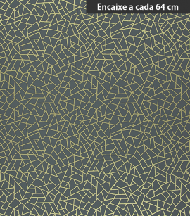 PÁG. 06 - Papel de Parede Craquelê Cinza Escuro (Brilho Laminado em Dourado) - Coleção Neo Geometric - Semi-Vinílico
