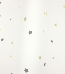 PÁG. 21 - Papel de Parede Estrelas Bege, Cinza e Brilho Dourado - Coleção Mundo - Vinílico Importado