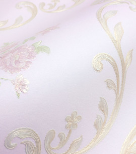 PÁG. 65 - Papel de Parede Floral Adamascado Rosa Claro com Brilho (Fundo Rosa) - Coleção Valence - Vinilizado Importado
