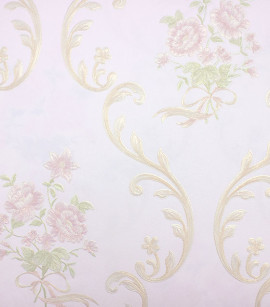 PÁG. 65 - Papel de Parede Floral Adamascado Rosa Claro com Brilho (Fundo Rosa) - Coleção Valence - Vinilizado Importado