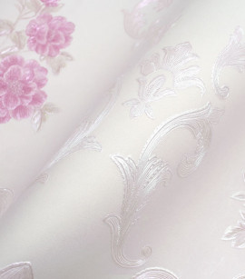PÁG. 64 - Papel de Parede Floral Adamascado Rosa com Brilho - Coleção Valence - Vinilizado Importado
