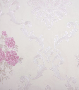 PÁG. 64 - Papel de Parede Floral Adamascado Rosa com Brilho - Coleção Valence - Vinilizado Importado
