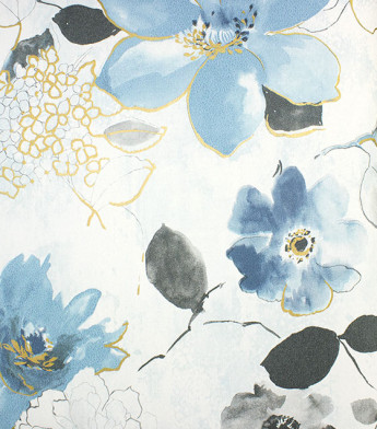 PÁG. 24 - Papel de Parede Floral Azul, Cinza e Dourado com Brilho - Coleção Entre Linhas - Vinílico Importado