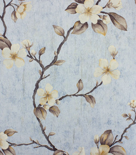 PÁG. 03 - Papel de Parede Floral Azul Claro e Marrom com Brilho - Coleção Seven - Vinílico Importado