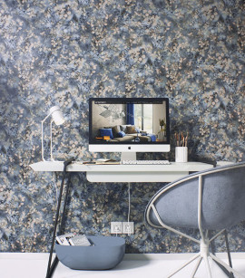 PÁG. 13 e 14 - Papel de Parede Floral Azul e Bege - Coleção Reno - Non-Woven Importado