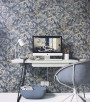PÁG. 13 e 14 - Papel de Parede Floral Azul e Bege - Coleção Reno - Non-Woven Importado