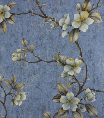 PÁG. 16 - Papel de Parede Floral Azul e Cinza com Brilho - Coleção Seven - Vinílico Importado