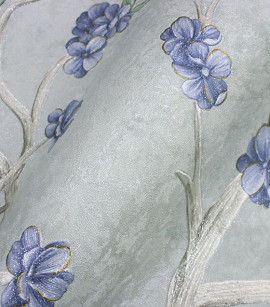 PÁG. 07 - Papel de Parede Floral Azul e Cinza com Brilho - Coleção Valence - Vinilico Importado