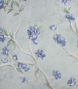 PÁG. 07 - Papel de Parede Floral Azul e Cinza com Brilho - Coleção Valence - Vinilico Importado