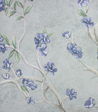 PÁG. 07 - Papel de Parede Floral Azul e Cinza com Brilho - Coleção Valence - Vinilico Importado