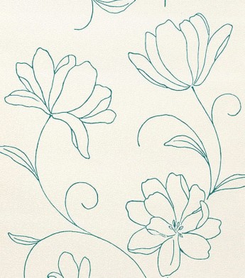 Papel de Parede Floral Azul e Creme - Coleção Italian Select (Sprint) - Vinílico Lavável