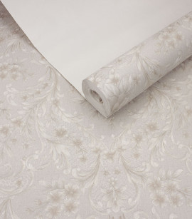 PÁG. 63/64 - Papel de Parede Floral e Arabesco Bege Acinzentado (Brilho e leve relevo) -Coleção Dolce Vita - Vinílico Lavável