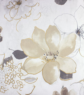 PÁG. 13 - Papel de Parede Floral Bege, Cinza e Dourado com Brilho - Coleção Entre Linhas - Vinílico Importado