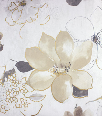 PÁG. 13 - Papel de Parede Floral Bege, Cinza e Dourado com Brilho - Coleção Entre Linhas - Vinílico Importado