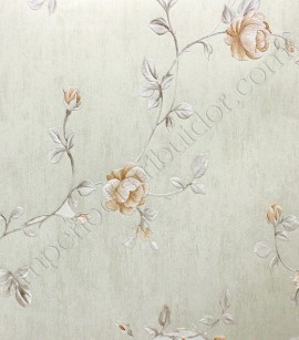 PÁG. 001 - Papel de Parede Floral - Importado Lavável - Coleção Classic Designs (Bege Acinzentado/ Marrom Claro/ Com Brilho Dourado)