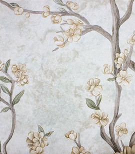 PÁG. 06 - Papel de Parede Floral Bege e Cinza com Brilho - Coleção Valence - Vinilico Importado