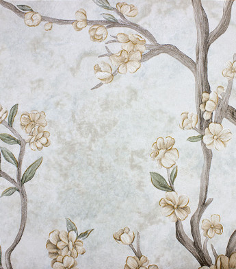 PÁG. 06 - Papel de Parede Floral Bege e Cinza com Brilho - Coleção Valence - Vinilico Importado
