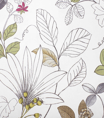 PÁG. 57 - Papel de Parede Floral Bege, Verde e Cinza - Coleção Valence - Vinilizado Importado