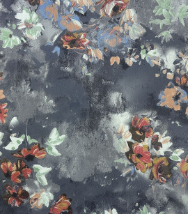 PÁG. 01 - Papel de Parede Floral Cinza Brilho - Coleção Casa - Vinílico Importado